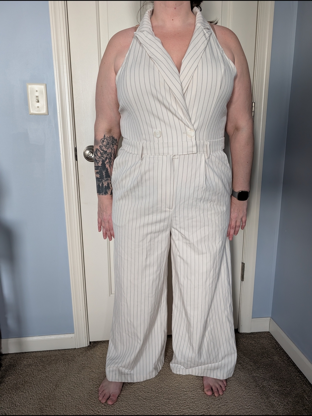 NWT A new Day White Pinstripe Halter Jumpsuit